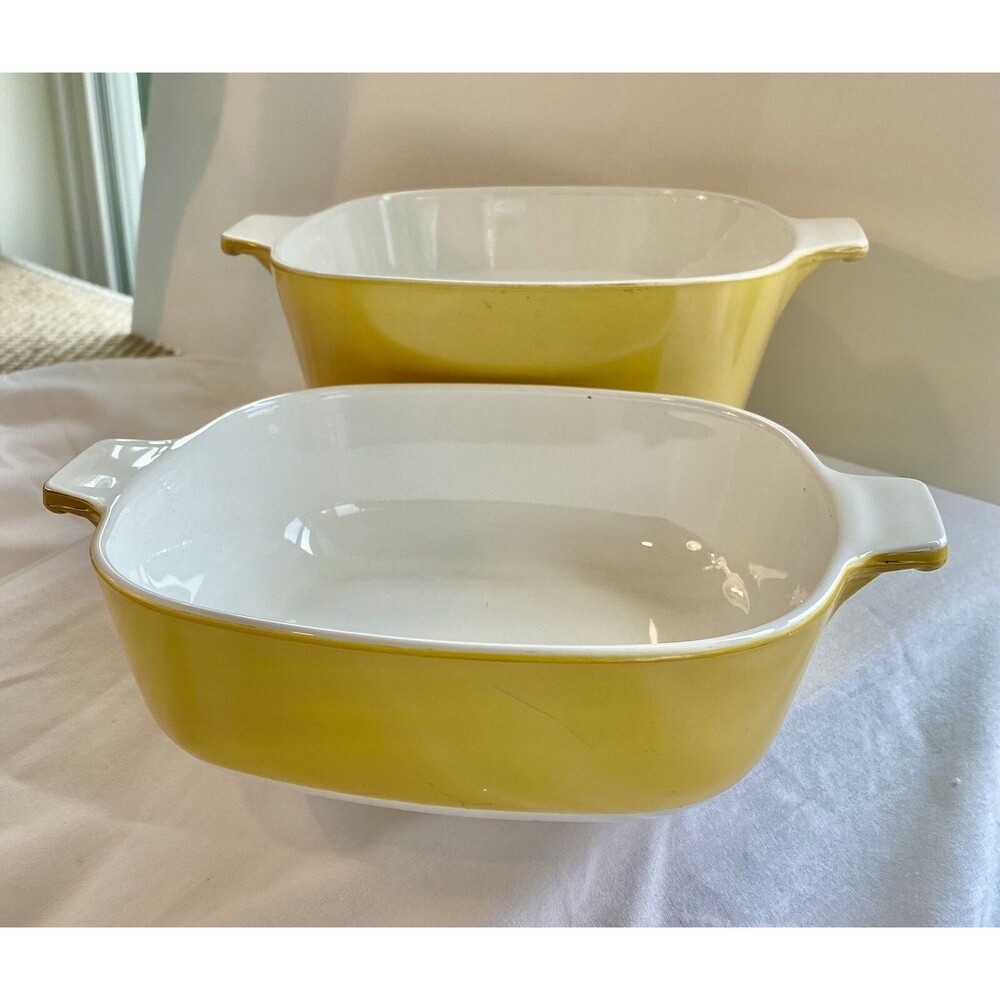 2 CORNING WARE P-1B 1 QT & P-1 3/4-B 1 3/4 QT HARVEST GOLD YELLOW CASSEROLE